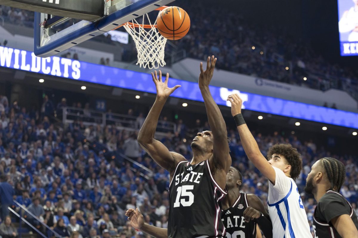 Mississippi center Quincy Ballard (15) rebounds the ball during the mens basketball game against Kentucky on Saturday, Jan, 10, 2026, at Rupp Arena in Lexington, Ky. Photo by Kate Bonafede | Staff
