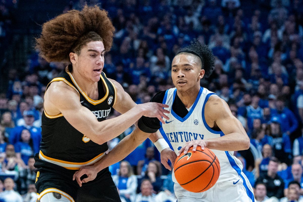 Kentucky Wildcats guard Jaland Lowe dribbles the ball down the court during the basketball game against Missouri on Wednesday, Jan. 7, 2026, at Rupp Arena in Lexington, Ky. Missouri won 73-68. Photo by Will Luckett | Photo Manager
