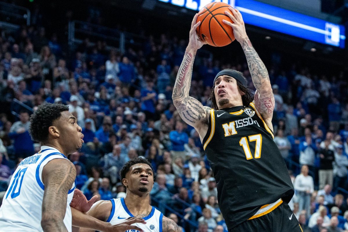 Missouri Tigers guard Jayden Stone drives to the basket during the basketball game against Missouri on Wednesday, Jan. 7, 2026, at Rupp Arena in Lexington, Ky. Missouri won 73-68. Photo by Will Luckett | Photo Manager
