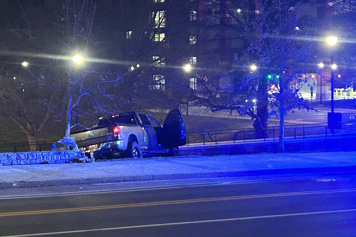 A truck crashed into a brick wall at 12:57 a.m. near the Gatton Student Center in Lexington, Ky., on Friday, Jan. 16, 2026. Photo by Gray Seibert | Staff