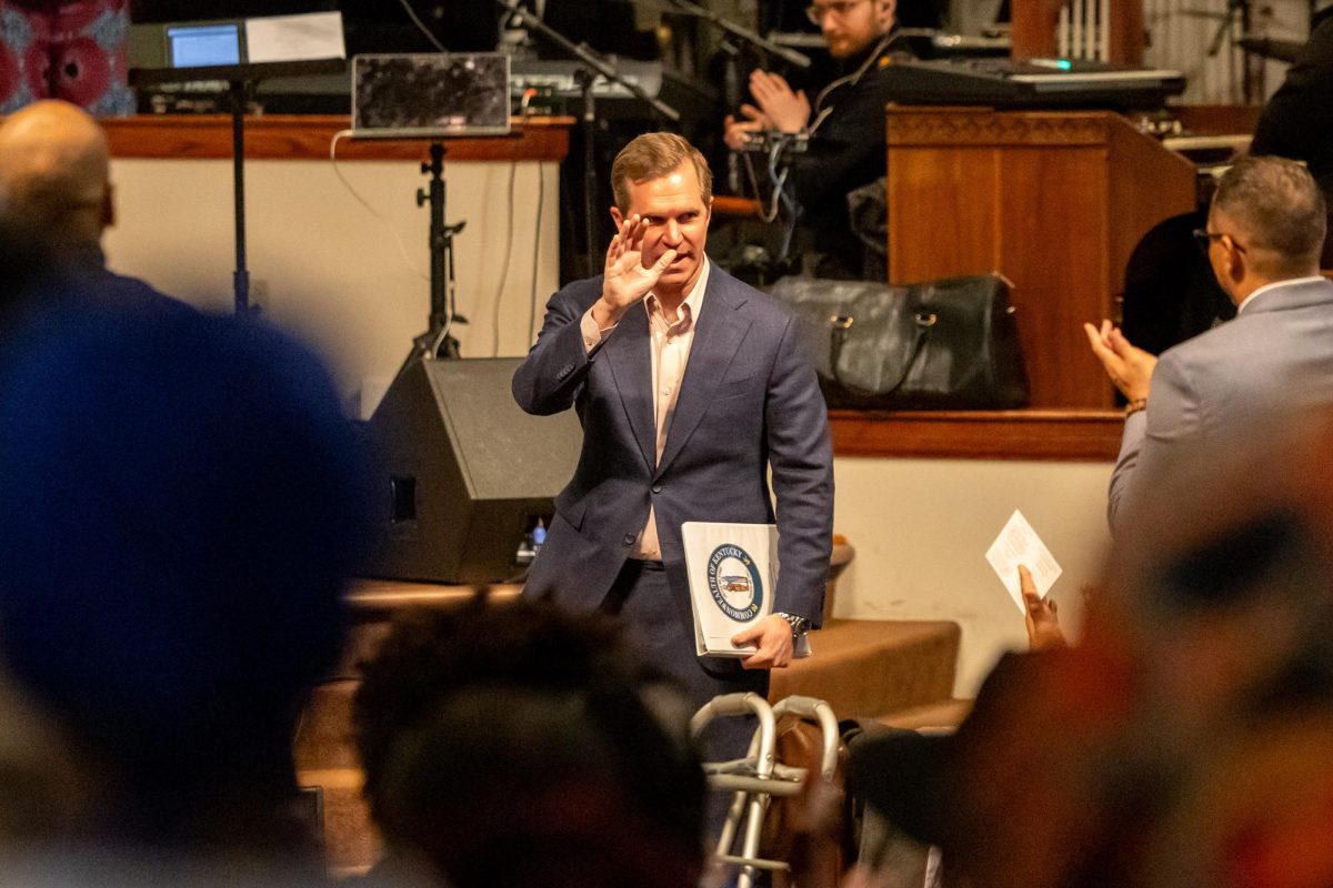 Governer Andy Beshear speaks during the Lift Every Voice service at Consolidated Baptist Church on Sunday, Feb. 22, 2026, in Lexington, Ky. Photo by Brooke Johnson | Kentucky Kernel