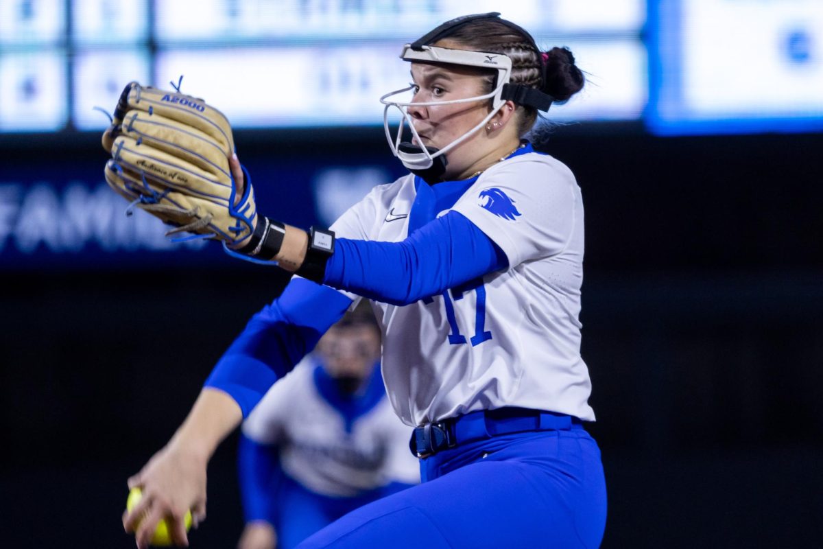 Kentucky pitcher Hailey Nutter throws the ball in the softball game against Dayton on Friday, Feb. 27, 2026, at John Cropp Stadium in Lexington, Ky. Photo by Brooke Johnson | Kentucky Kernel
