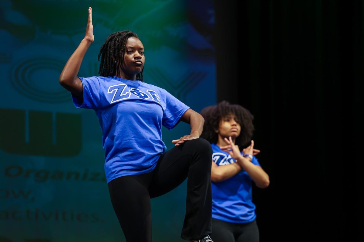 Zeta Phi Beta Sorority, Inc. members performing during the Divine Nine Black History Stepshow at The Lyric Theatre & Cultural Arts Center on Feb. 7th, 2026, in Lexington, Ky. Photo by Xavier Patterson | Kentucky Kernel
