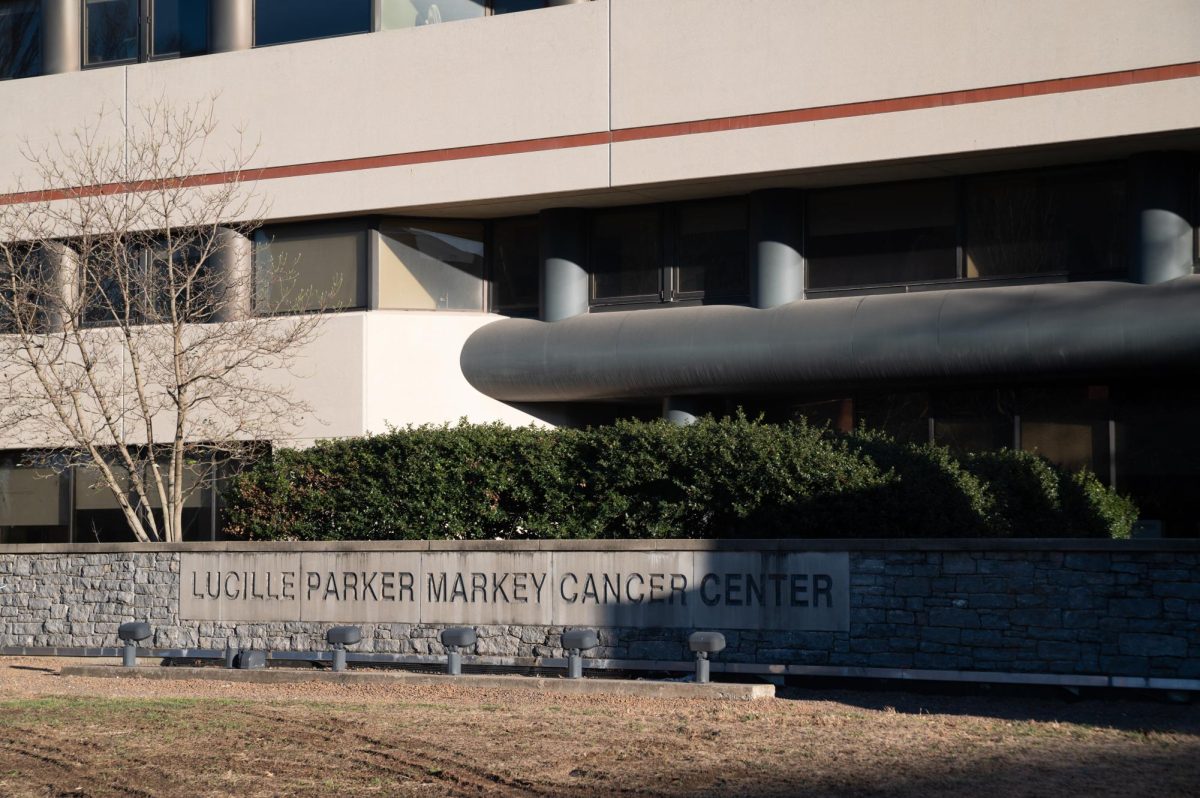 The Lucille Parker Markey Cancer Center continues construction at the University of Kentucky on Friday, Feb. 20, 2026, in Lexington, Ky. Photo by Jack Bates | Kentucky Kernel
