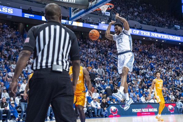 Kentucky Wildcats forward Mouhamed Dioubate dunks the ball during the men’s basketball game against Tennessee on Saturday, Feb. 7, 2026, at Rupp Arena in Lexington, Ky. Kentucky won 74-71. Photo by Will Luckett | Kentucky Kernel
