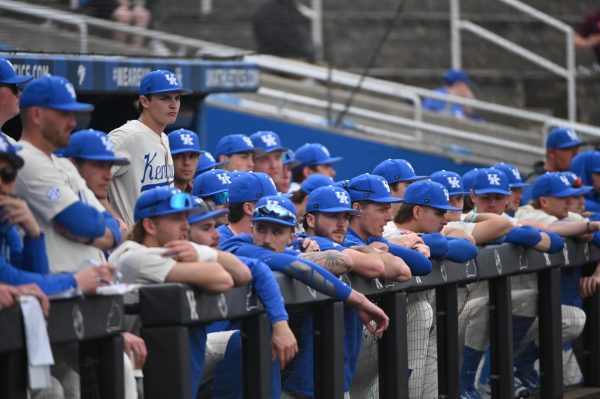 The Kentucky baseball team watches the baseball game against Eastern Kentucky on Wednesday, March 4, 2026, at Kentucky Proud Park in Lexington, Ky. Photo by Jack Bates | Kentucky Kernel