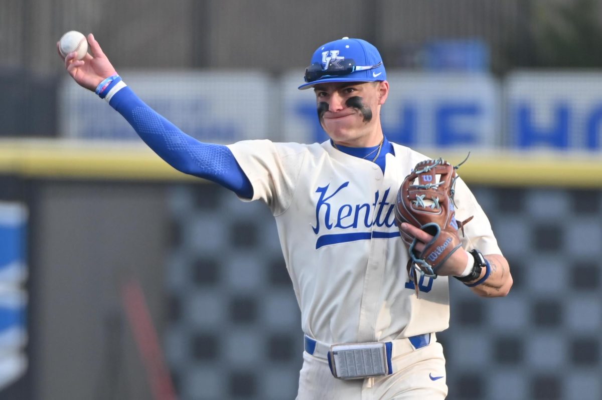 Kentucky shortstop Luke Lawrence throws the ball during the baseball game against Eastern Kentucky on Wednesday, March 4, 2026, at Kentucky Proud Park in Lexington, Ky. Photo by Jack Bates | Kentucky Kernel
