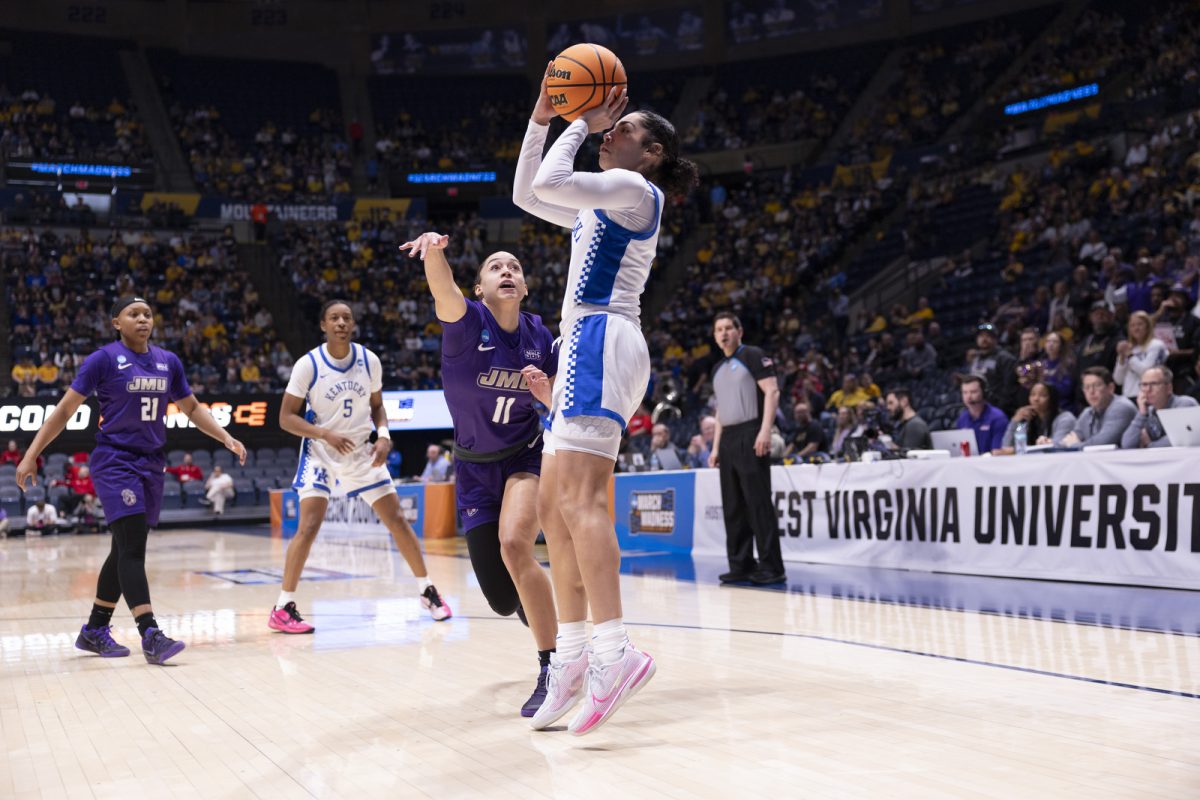 Kentucky guard Asia Boone shoots the ball during the NCAA women’s basketball tournament game against James Madison on Saturday, March 21, 2026, at Hope Coliseum in Morgantown, W.Va. Photo by Kate Bonafede | Kentucky Kernel