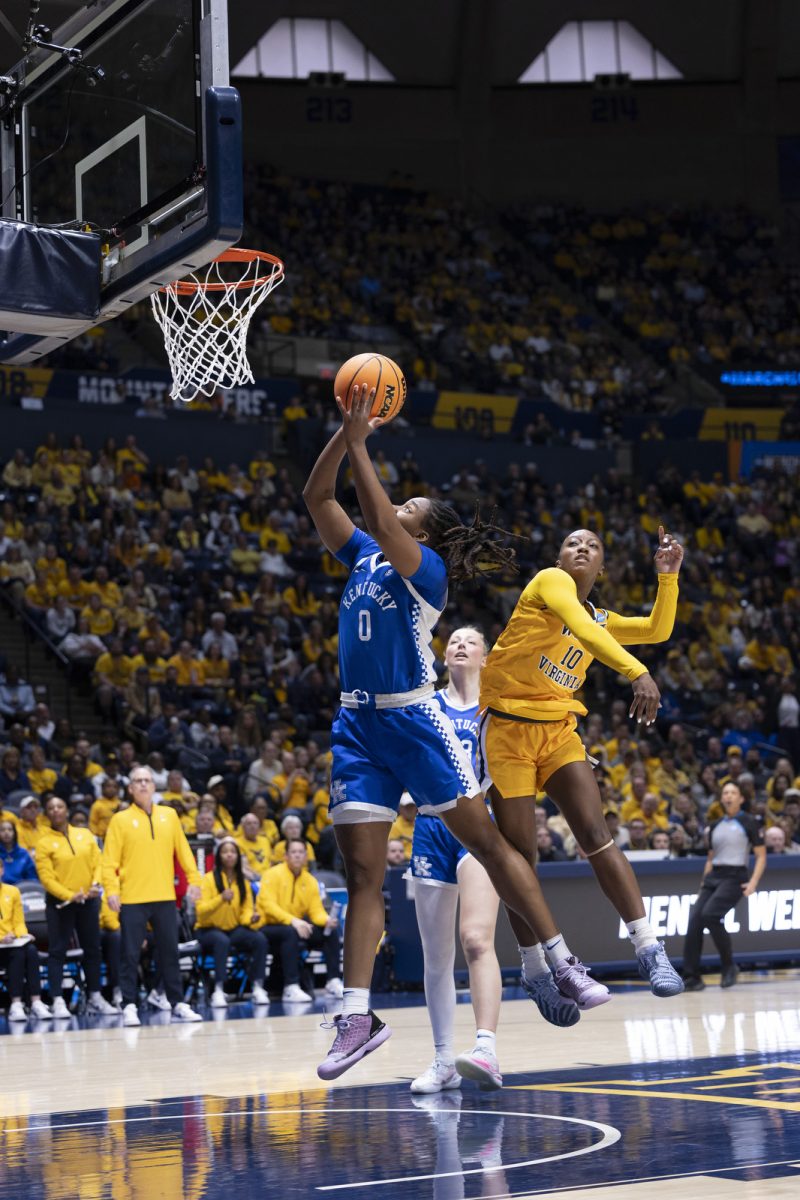 Kentucky forward Jordan Obi lays the ball up during the NCAA women’s basketball tournament game against West Virginia on Monday, March, 23, 2026, at Hope Coliseum in Morgantown, W.Va. Photo by Kate Bonafede | Kentucky Kernel