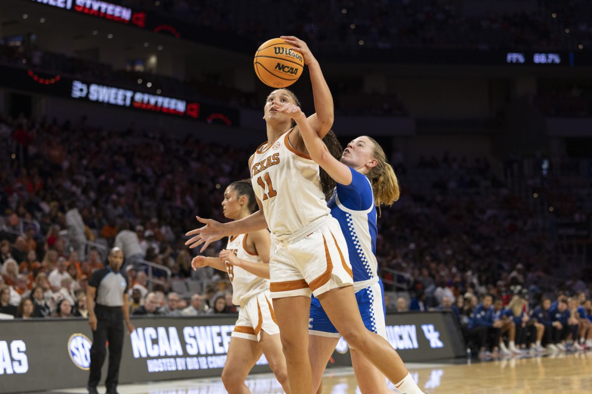 Texas forward Justice Carlton rebounds the ball during the NCAA women’s basketball tournament game against Kentucky on Saturday, March 28, 2026, at Dickies Arena in Fort Worth, Texas. Photo by Kate Bonafede | Kentucky Kernel
