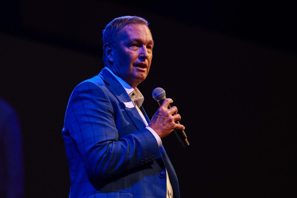 Chariman of Campaign and Athleic Director Mitch Barnhart gives his remarks during the Christian Student Fellowship grand opening on Saturday, Aug. 9, 2025, on University of Kentucky in Lexington, Ky. Photo by Cara Raiford | Staff
