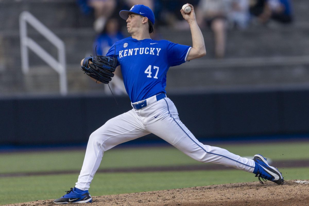 Kentucky pitcher William Coleman pitches during the baseball game against Ball State on Tuesday, March 10, 2026, at Kentucky Proud Park in Lexington, Ky. Kentucky won 10-3. Photo by Vincenzo Ciaramitaro | Kentucky Kernel
