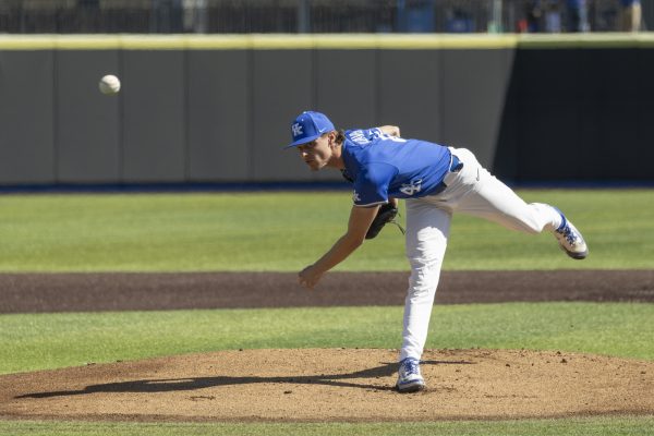 Kentucky starting pitcher Ben Cleaver pitches the ball during the baseball game against St. John’s on Saturday, Feb. 28, 2026, at Kentucky Proud Park in Lexington, Ky. Kentucky won 3-0. Photo by Kate Bonafede | Kentucky Kernel