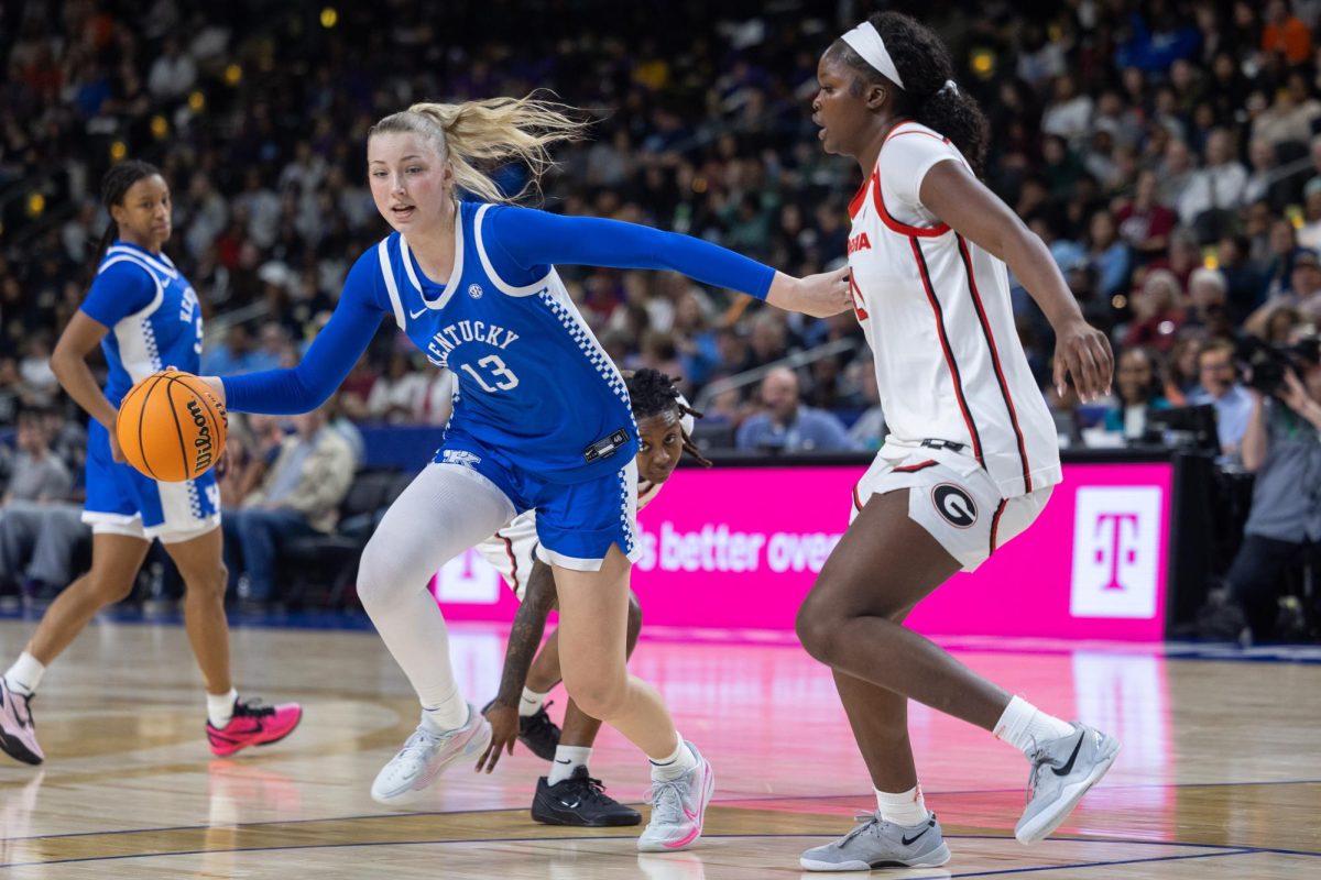 Kentucky center Clara Strack rushes to the basket during the SEC Women’s Basketball Tournament against Georgia on Thursday, March 5, 2026, at Bon Secours Wellness Arena in Greenville, S.C. Photo by Brooke Johnson | Kentucky Kernel
