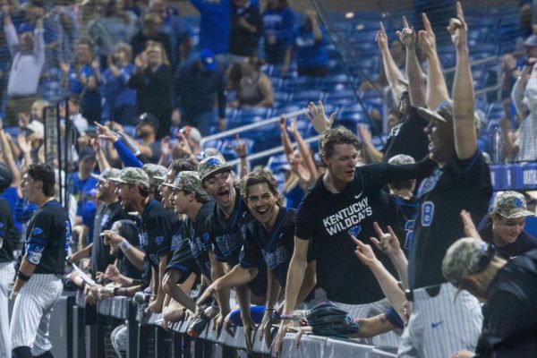 Kentucky dugout celebrates a home run during the baseball game against The Citadel on Friday, March 6, 2026, at Kentucky Proud Park in Lexington, Ky. Kentucky won 10-5. Photo by Scout Tarquinio | Kentucky Kernel
