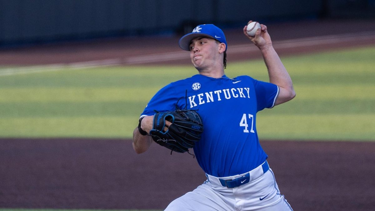Kentucky pitcher William Coleman throws a pitch during the baseball game against Ball State on Tuesday, March 10, 2026, at Kentucky Proud Park in Lexington, Ky. Kentucky won 10-3. Photo by Xavier Patterson | Kentucky Kernel
