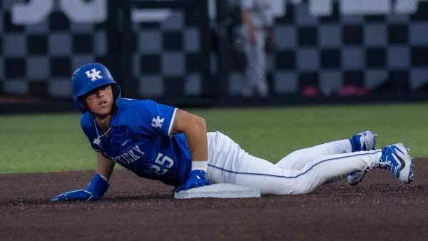 Kentucky utility Ryan Schwartz looks up after sliding into second base during the baseball game against Ball State on Tuesday, March 10, 2026, at Kentucky Proud Park in Lexington, Ky. Kentucky won 10-3. Photo by Xavier Patterson | Kentucky Kernel