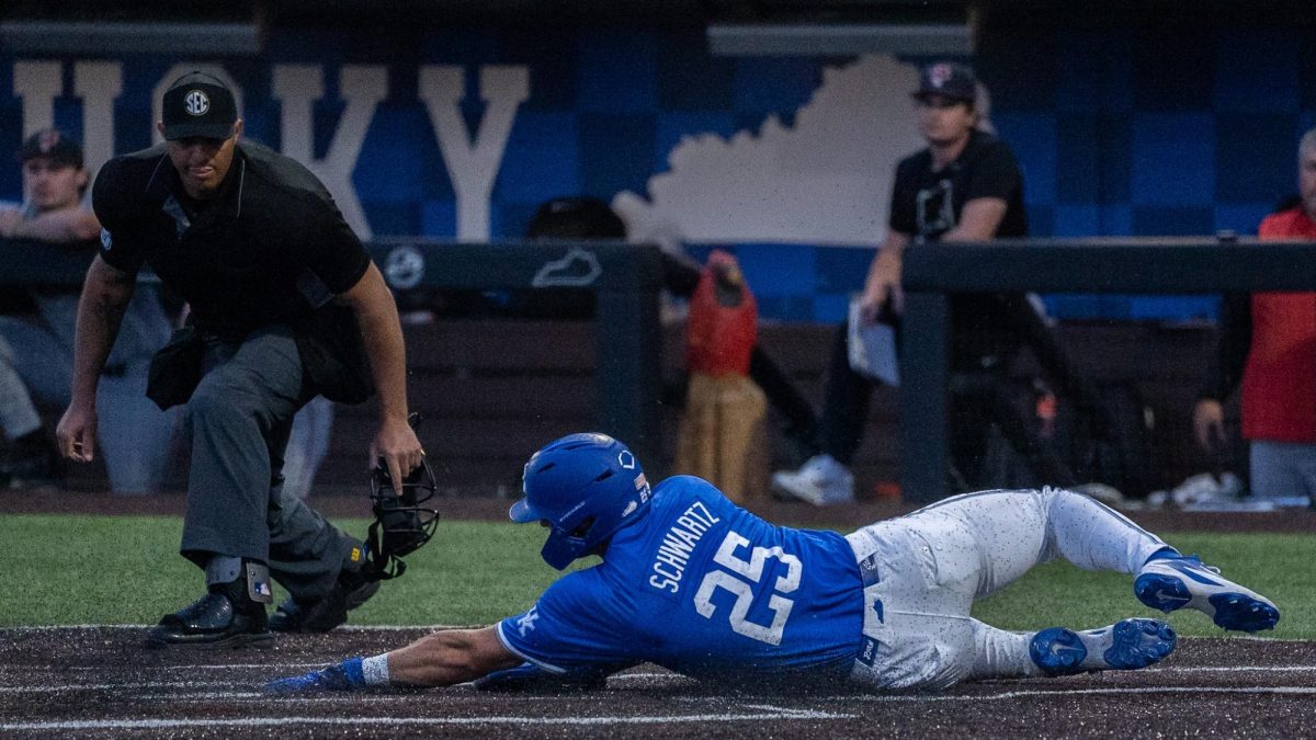 Kentucky utility Ryan Schwartz slides into home plate during the baseball game against Ball State on Tuesday, March 10, 2026, at Kentucky Proud Park in Lexington, Ky. Kentucky won 10-3. Photo by Xavier Patterson | Kentucky Kernel