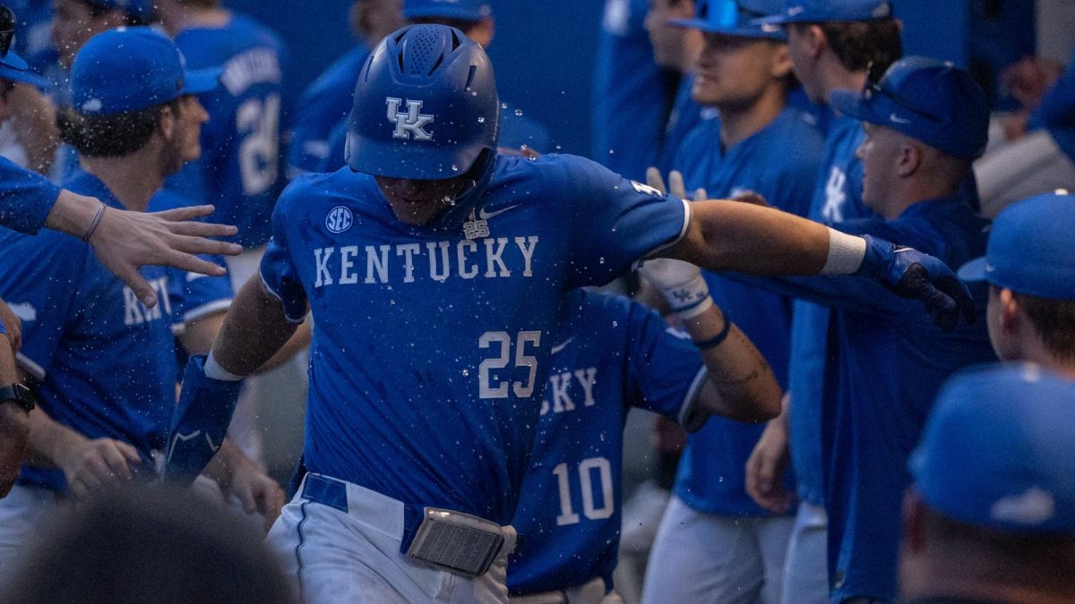 Kentucky utility Ryan Schwartz celebrates in the dugout during the baseball game against Ball State on Tuesday, March 10, 2026, at Kentucky Proud Park in Lexington, Ky. Kentucky won 10-3. Photo by Xavier Patterson | Kentucky Kernel