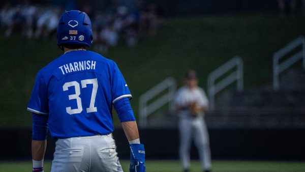Kentucky outfielder Jayce Tharnish looks at the pitcher during the baseball game against Ball State on Tuesday, March 10, 2026, at Kentucky Proud Park in Lexington, Ky. Kentucky won 10-3. Photo by Xavier Patterson | Kentucky Kernel