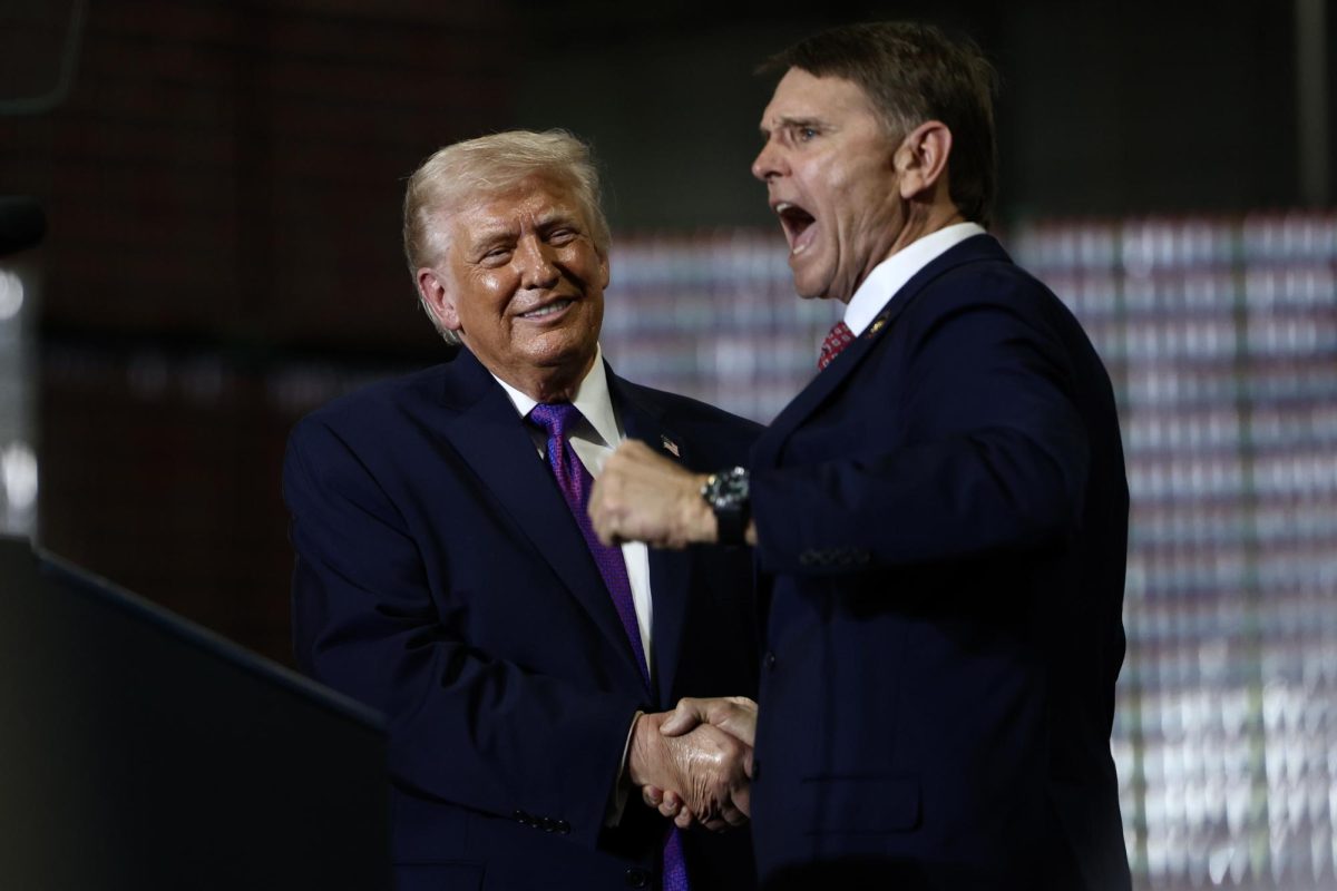 President Donald J. Trump and Ed Gallrein shake hands at Verst Logistics on Wednesday, March 11, 2026, in Hebron, Ky. Photo by Brooke Johnson | Kentucky Kernel
