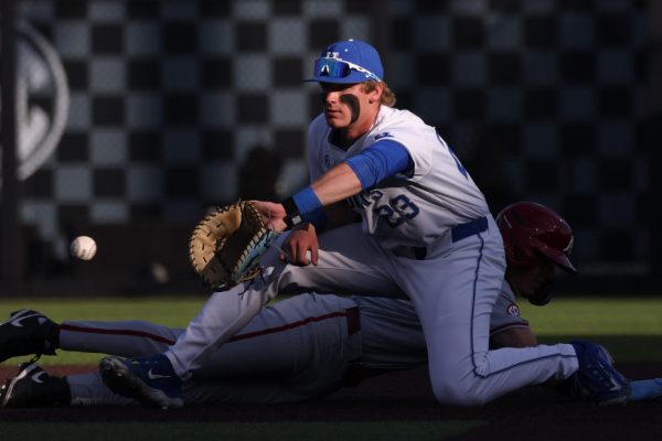 Kentucky infielder Hudson Brown catches the ball in a baseball game against Arkansas on Thursday, May 14, 2026, at Kentucky Proud Park in Lexington, Ky. Kentucky won 4-3. Photo by Kate Bonafede | Kentucky Kernel